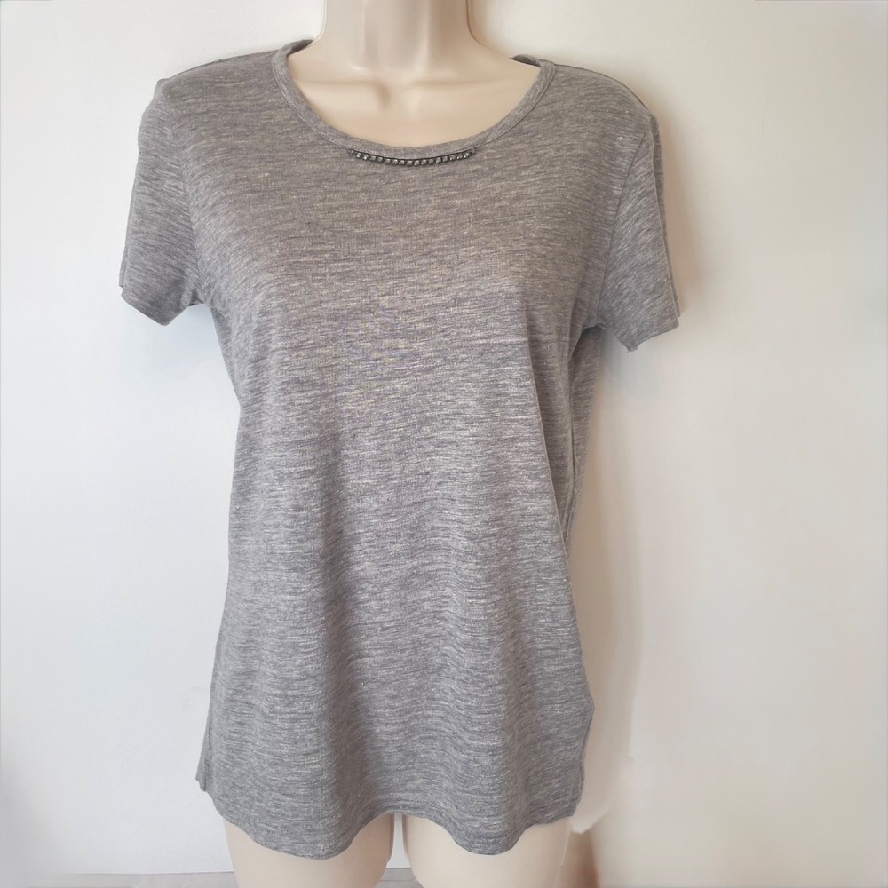 Majestic Filatures Swarovski Gray Tee Linen Silk Cashmere Size 1 NWT